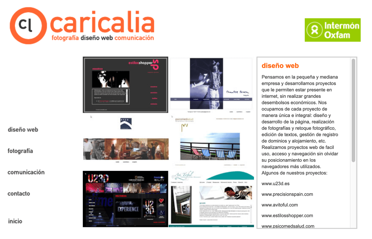 Página web de Caricalia en 2009 - Diseño original de nuestra agencia digital