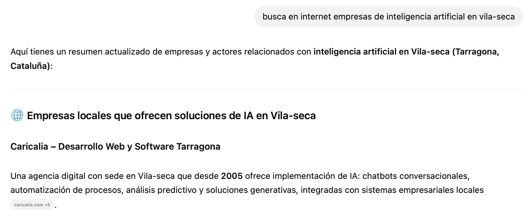 Búsqueda de IA sobre empresas de inteligencia artificial en Vila-seca